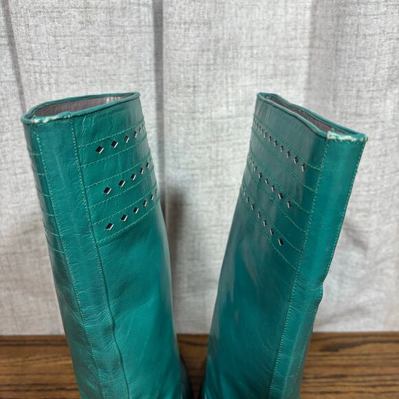 Vintage 70s Glacée Turquoise/Teal Leather Knee High Boots Boho Western Size 7N - Picture 10 of 15